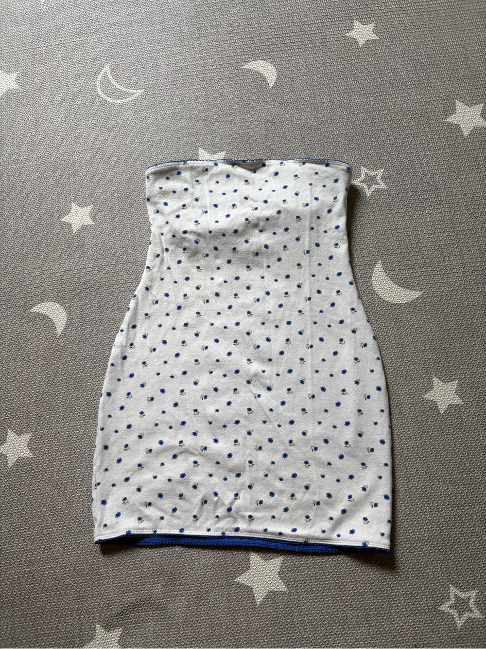 Forever 21 White Strapless Dress with Blue Polka Dots